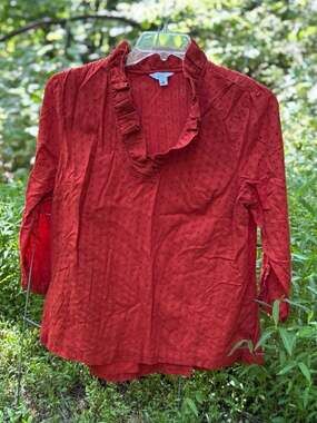 Swiss Dot Ruffle Neck Blouse